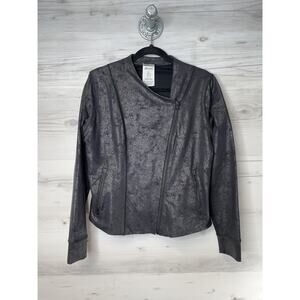 New Balance Jacket Womens Large Black Asymmetrical Zip Moto Activewear Lining
